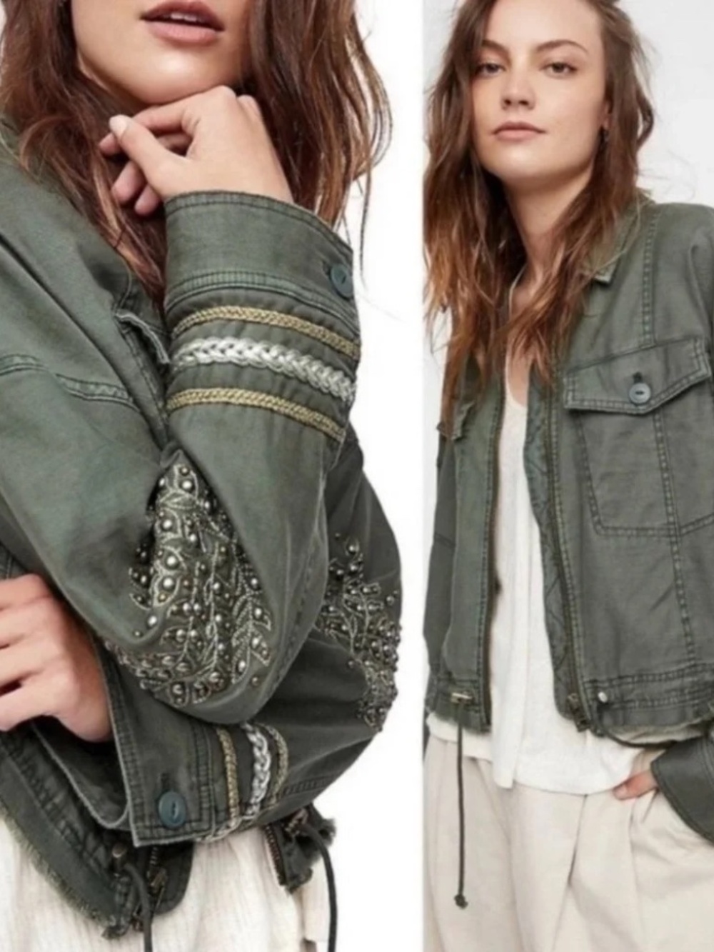Free People Extreme Cropped Military Jacket Embellished Stud - Size S